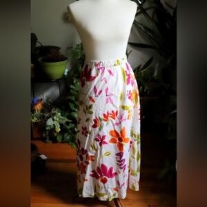 Vintage 1990s Carole Little II Floral Linen Blend Midi Skirt